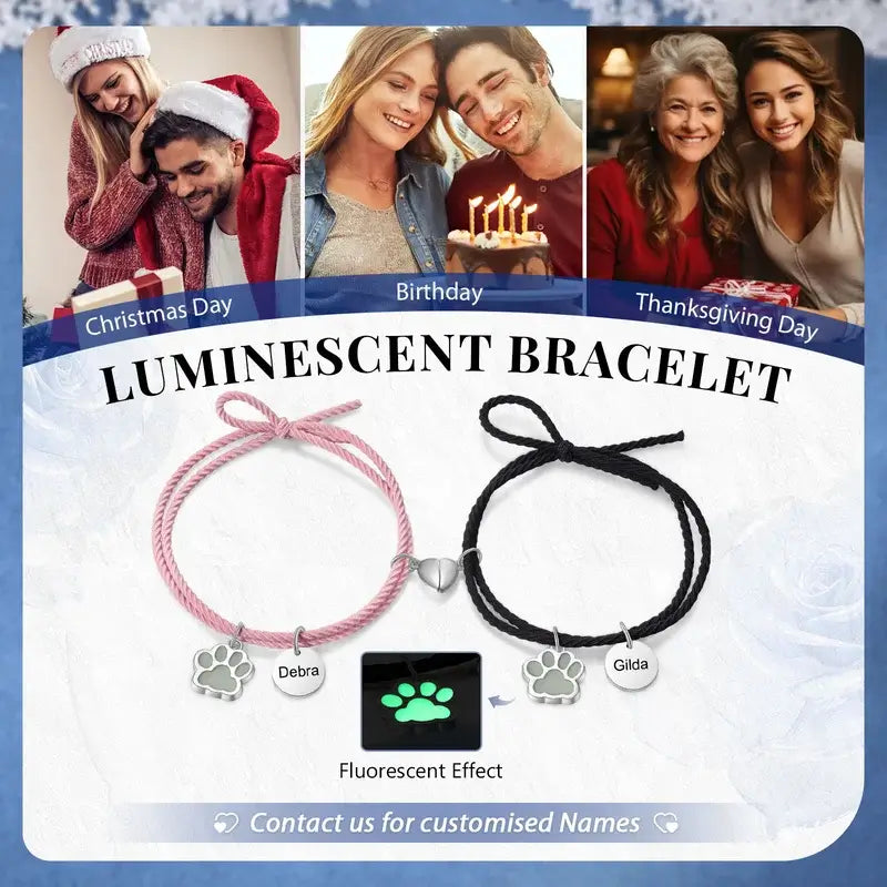 Matching Bracelets for Couples | Heart Magnetic Bracelets for Couples | Luminous Charm Braided Couple Bracelets | 5 Colours | 2 Pieces