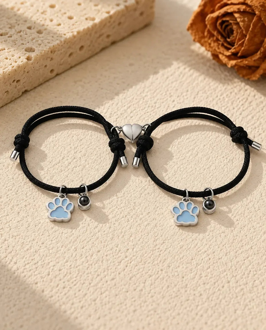Photo Projection Bracelets for Couples - matching pair with blue glow paws