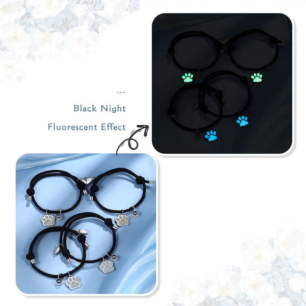 Matching Bracelets for Couples | Heart Magnetic Bracelets for Couples | Photo Projection Bracelets with Luminous Paw Charm