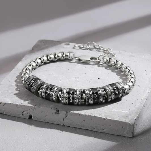 Men's Engraved Name Bracelet - Personalised Bracelet for Him - Up to 5 Name Beads