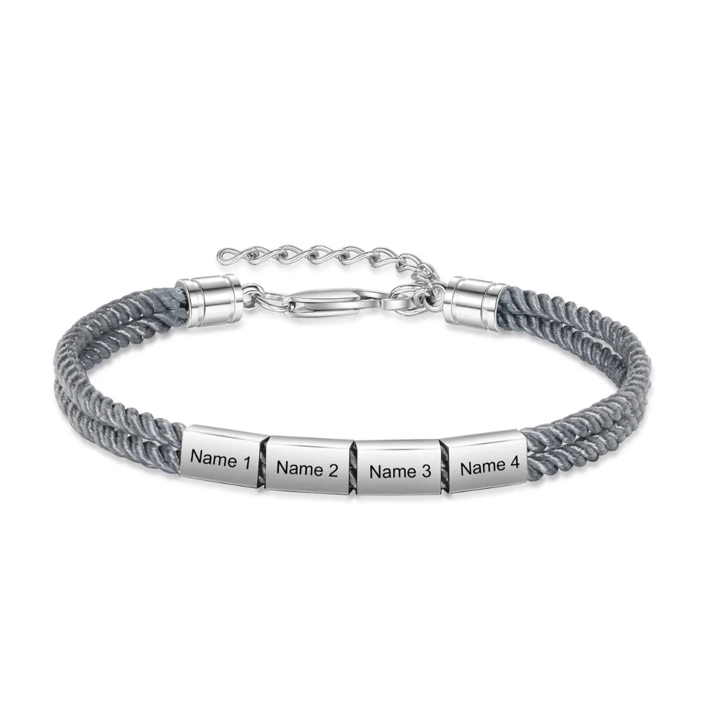 Men's Engraved Stainless Steel Rope Bracelet with Personalised Names