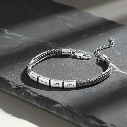 Men's Engraved Stainless Steel Rope Bracelet with Personalised Names
