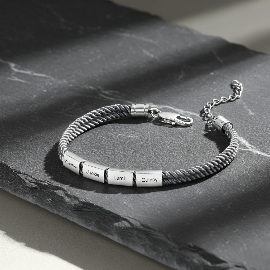Men's Engraved Stainless Steel Rope Bracelet with Personalised Names