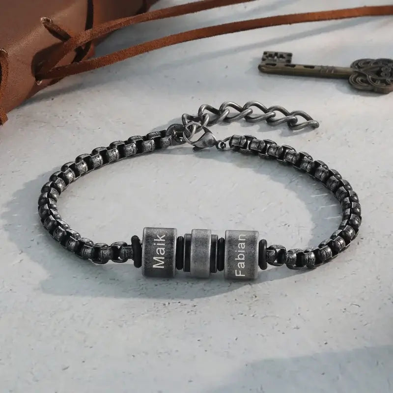 Mens Personalised Bracelet | Mens Engraved 2-5 Beads Bracelet