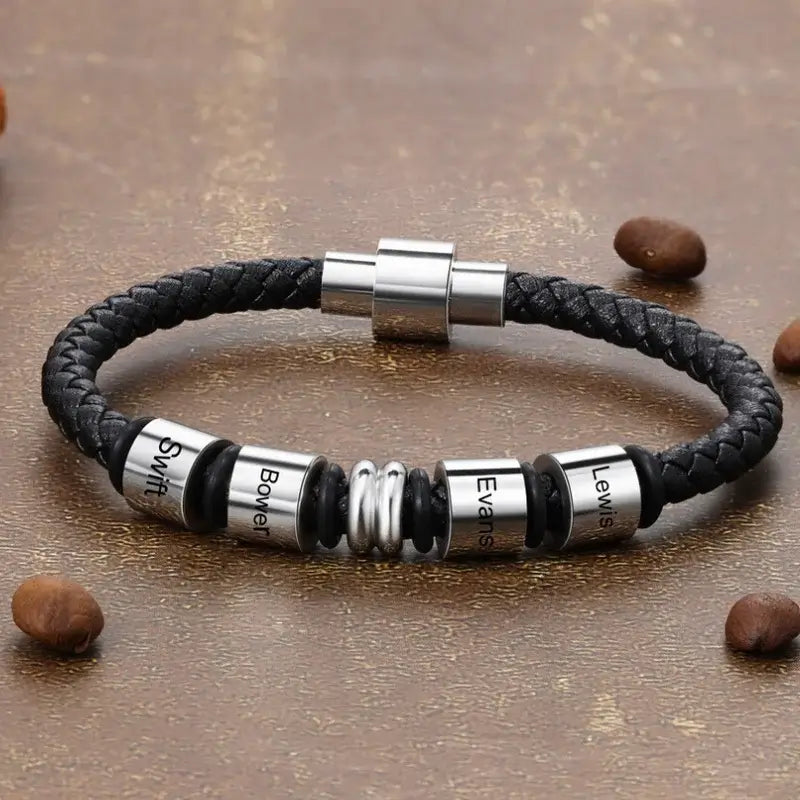 Elements Engraved Men's Beads Bracelet - Christmas Gifts for Dad - Gift for Him - Men's Jewelry - Personalized Bracelets for Men Xmas Presents for Men