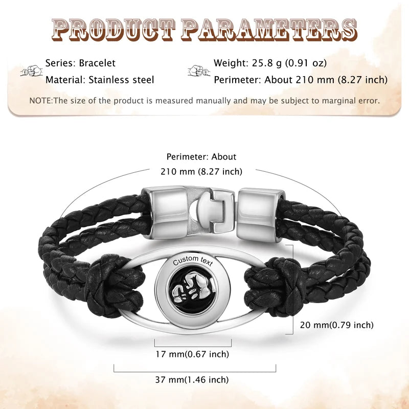 Men's Leather Personalised Engraved Bracelet