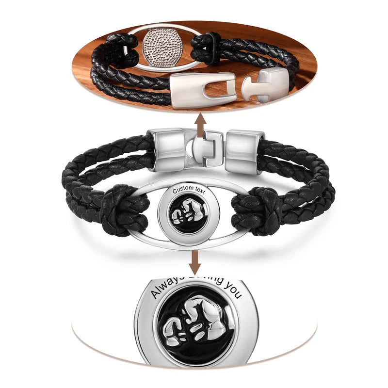 Men's Leather Personalised Engraved Bracelet