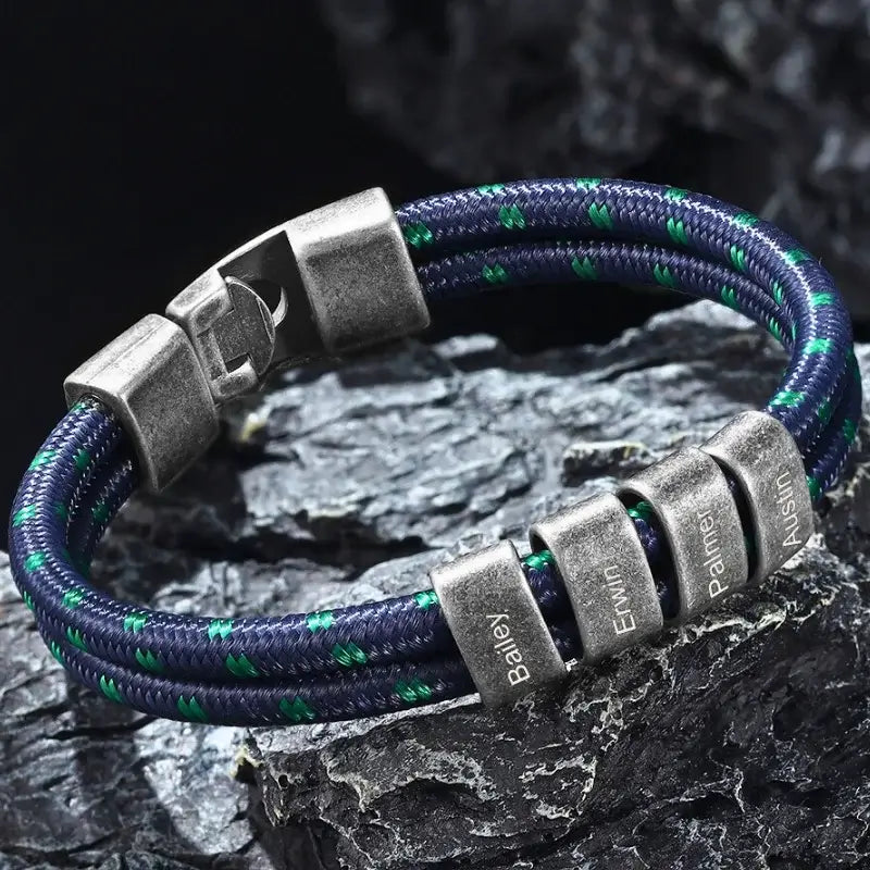 Personalised Men s Bracelet Dark Blue Nylon Stainless Steel