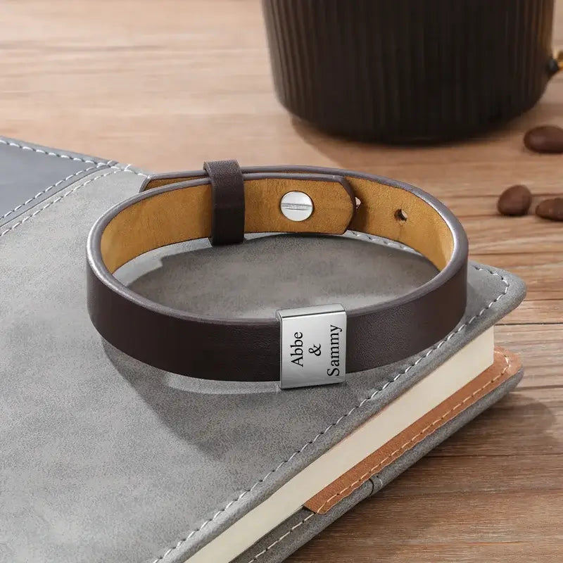 Engraved Men's Leather Bracelet - Men's Personalised Bracelet