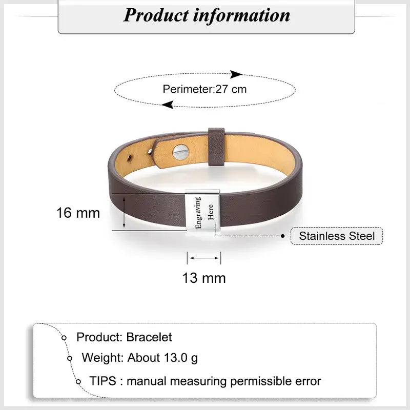 Engraved Men's Leather Bracelet - Men's Personalised Bracelet