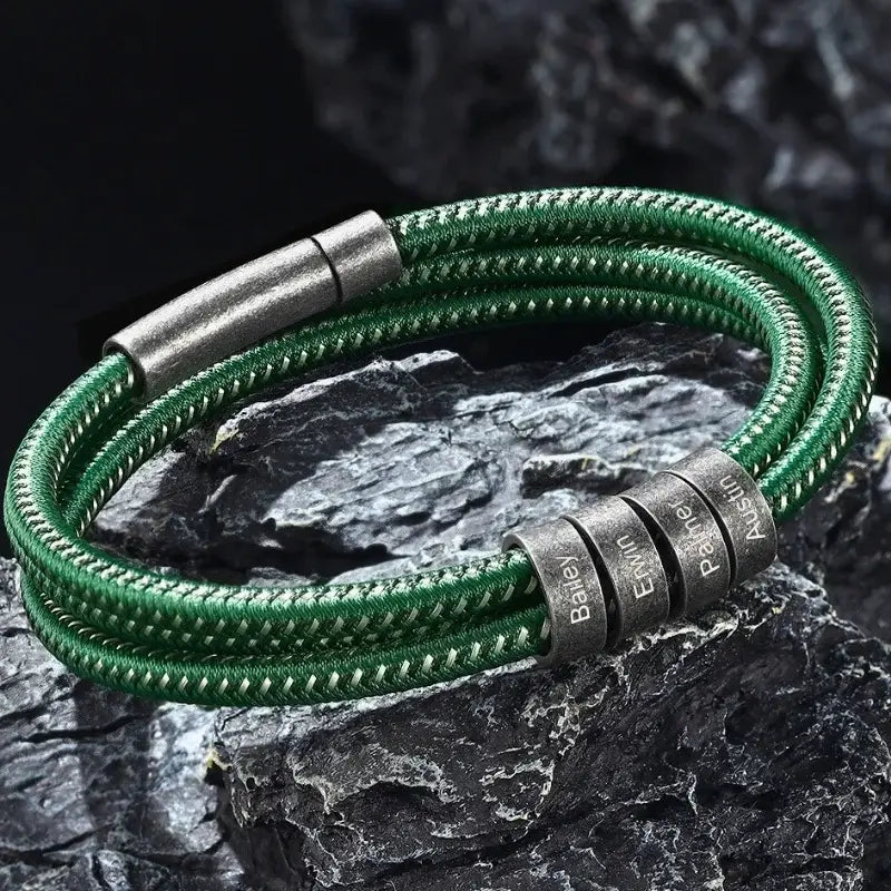Personalised Men s Name Engraved Bracelet Black Green Stainless Steel IfShe UK