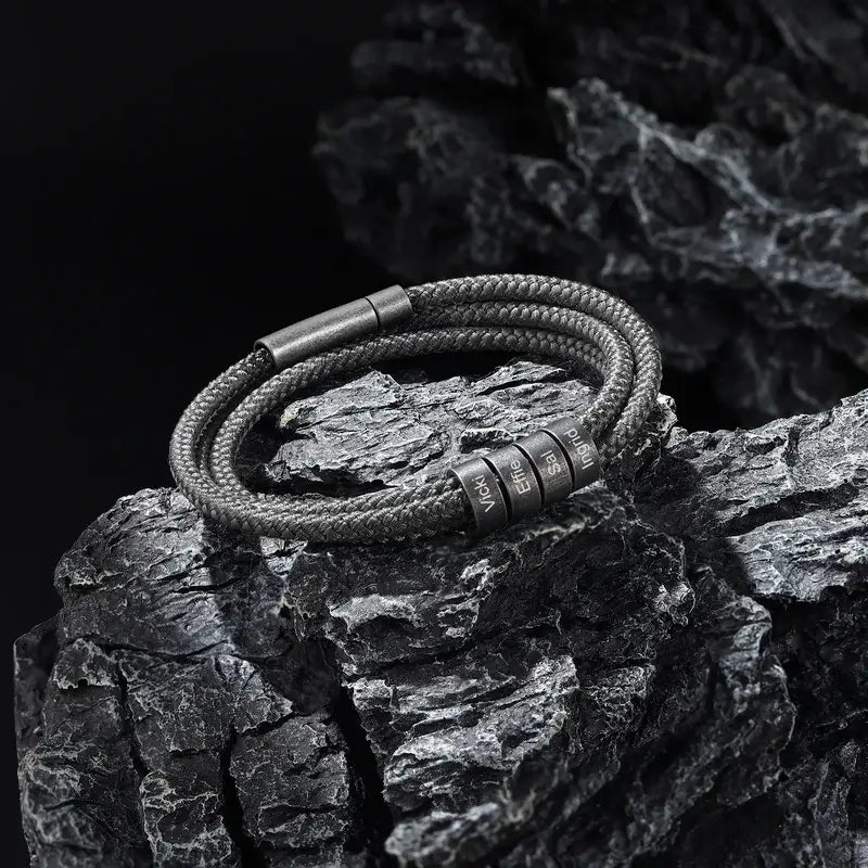 Men s Personalised Engraved Name Bracelet Stainless Steel Grey