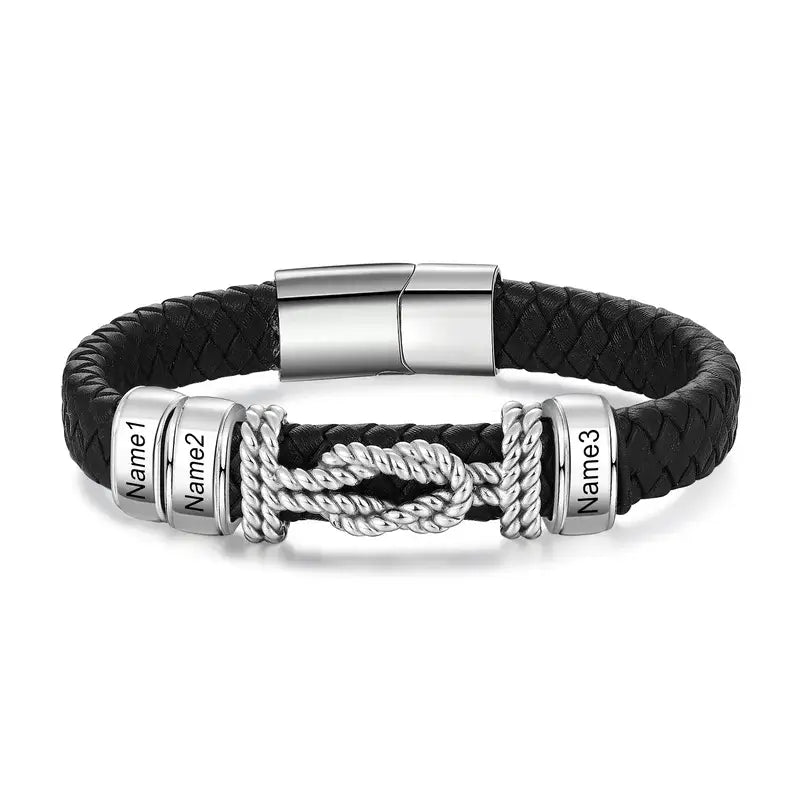 Mens Personalised Bracelet - Engraved Mens Leather Bracelet