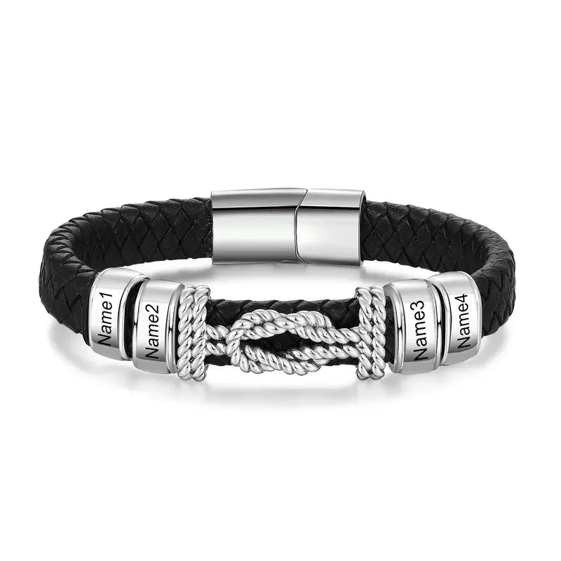 Mens Personalised Bracelet - Engraved Mens Leather Bracelet