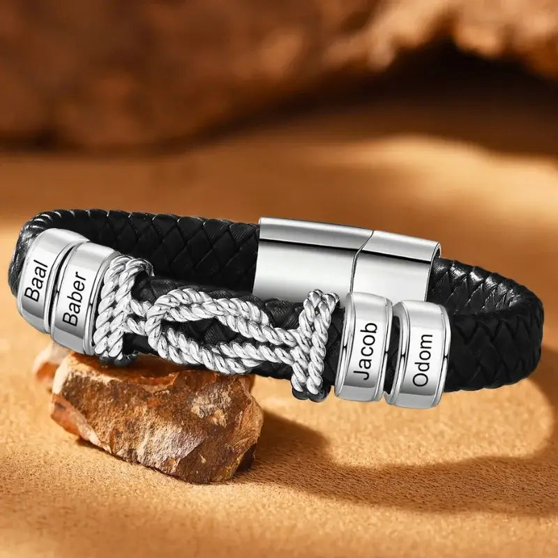 Mens Personalised Bracelet - Engraved Mens Leather Bracelet