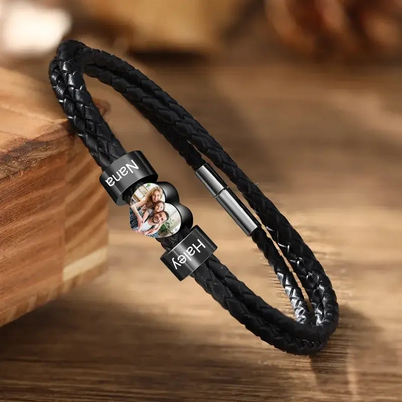 Personalised Bracelet - Photo Leather Engraved Bracelet