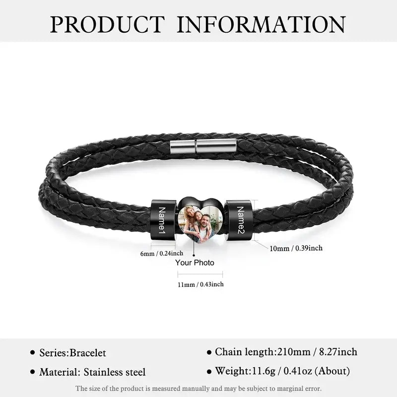 Personalised Bracelet - Photo Leather Engraved Bracelet