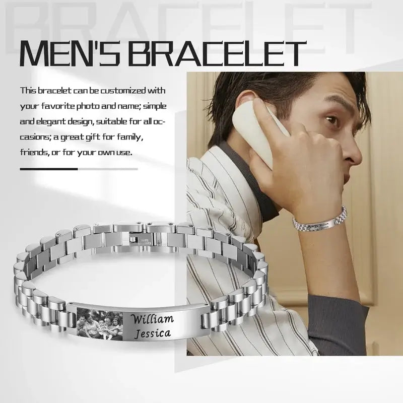 Mens Personalised Photo Bracelet Stainless Steel
