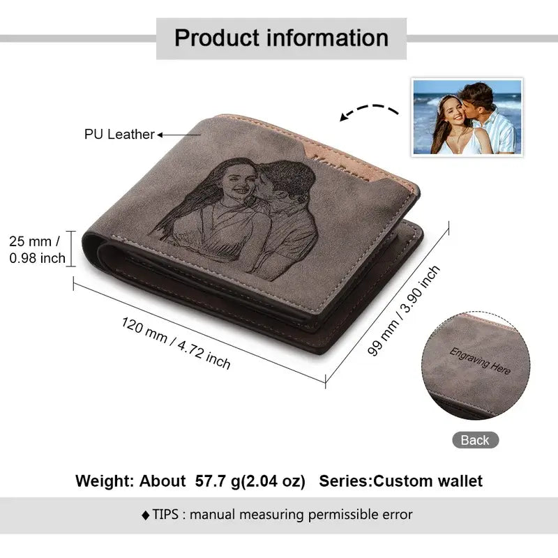 Men's Personalised Photo Wallet with Engraving