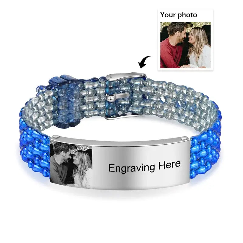 Men's Photo Bracelet with Engraving Stainless Steel