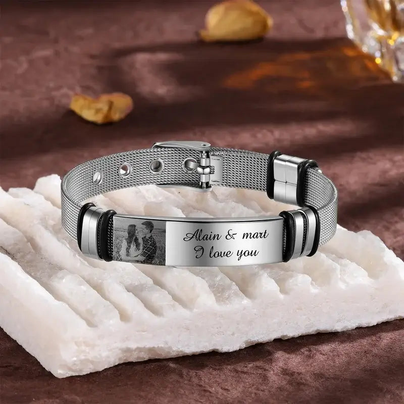 Men's Picture Bracelet with Engraving Stainless Steel