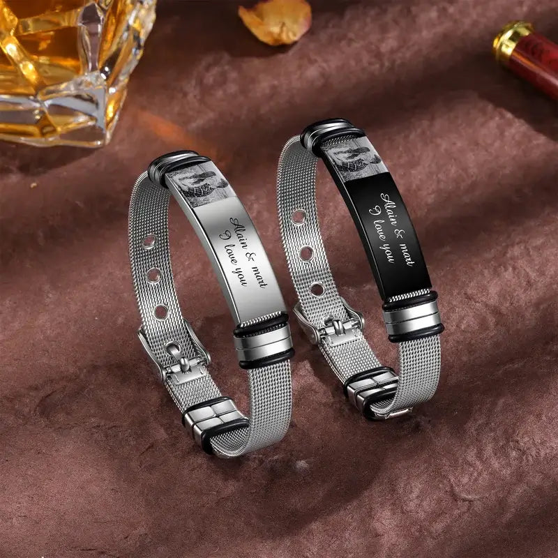 Men's Picture Bracelet with Engraving Stainless Steel