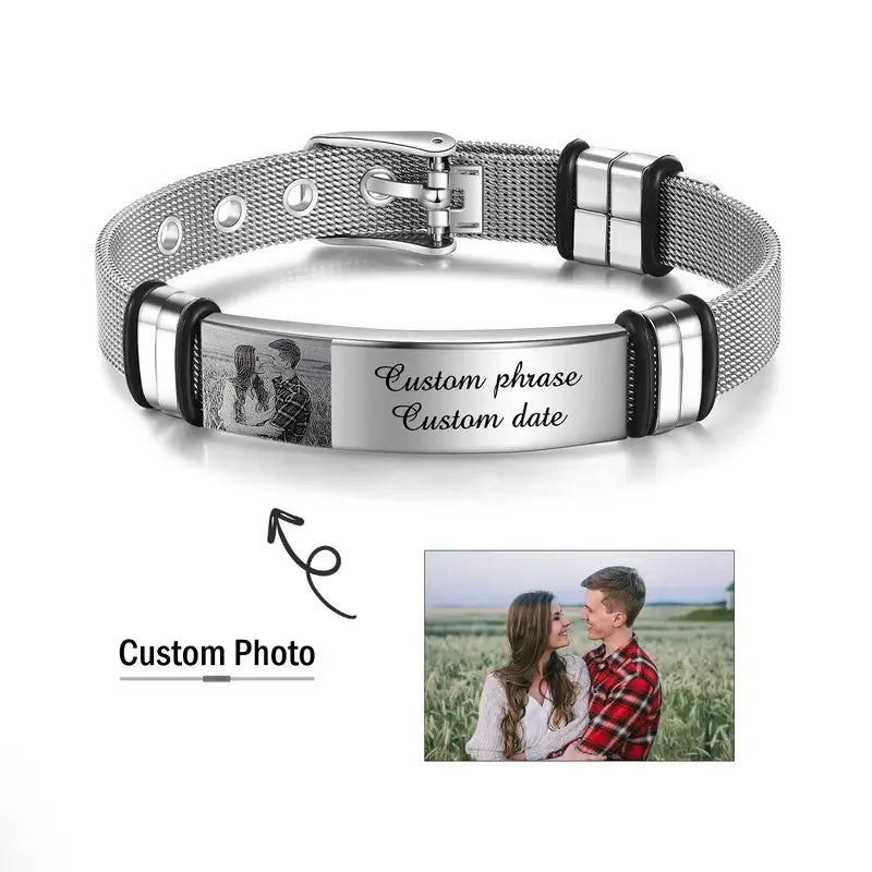 Men's Picture Bracelet with Engraving Stainless Steel