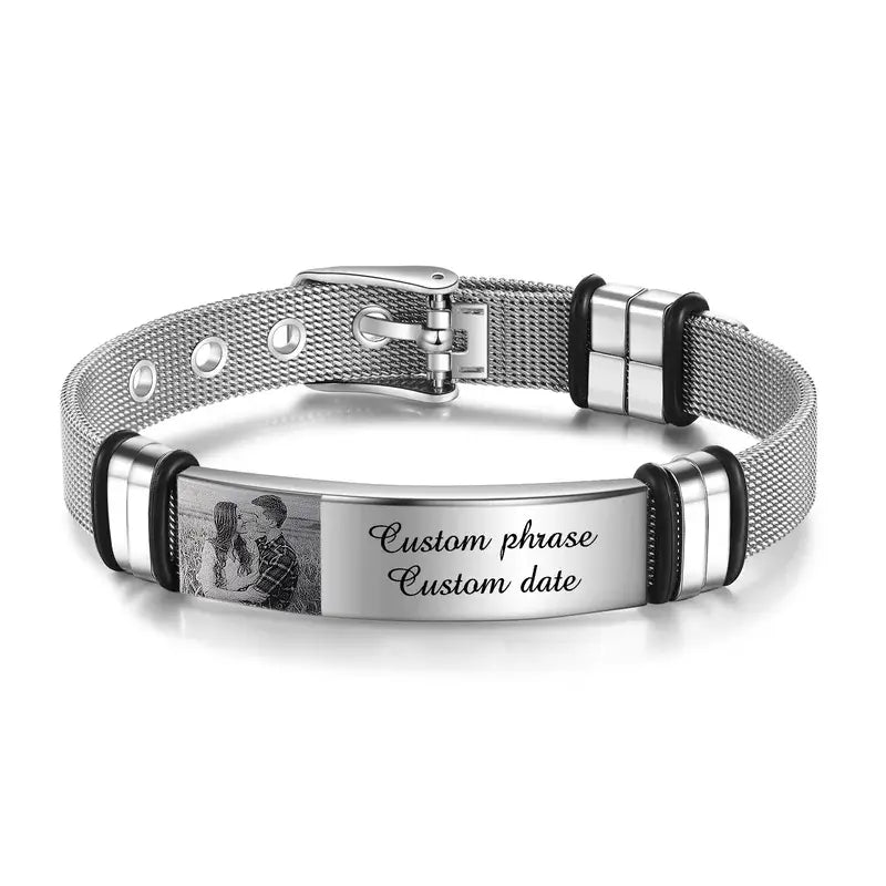 Men's Picture Bracelet with Engraving Stainless Steel