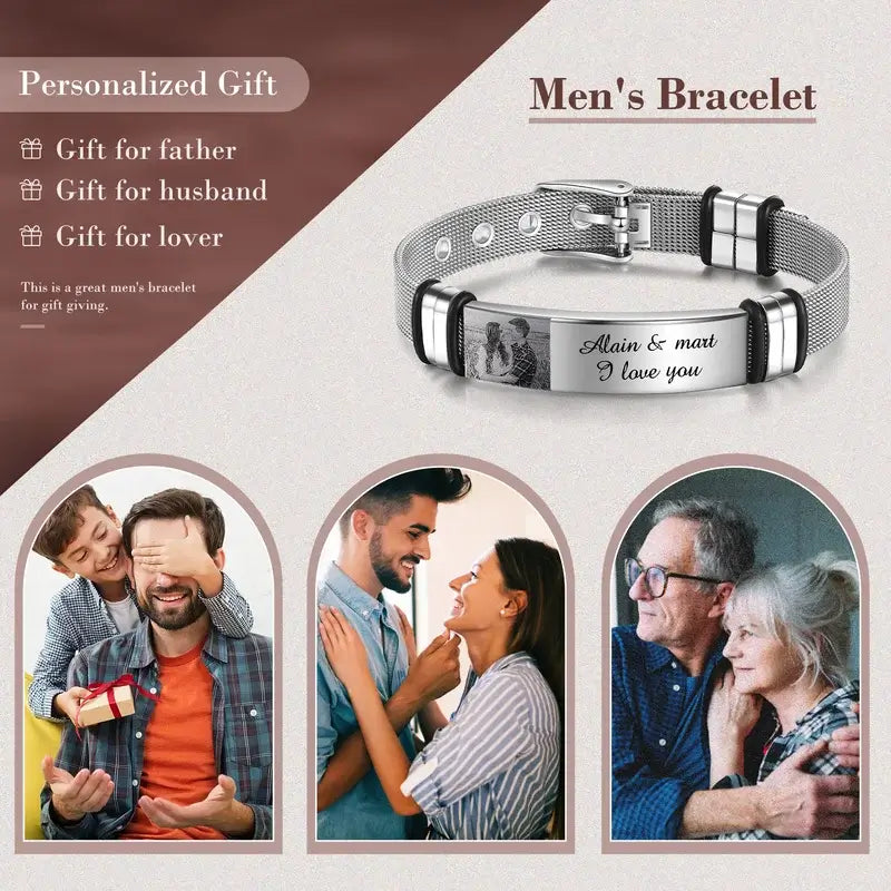 Men's Picture Bracelet with Engraving Stainless Steel