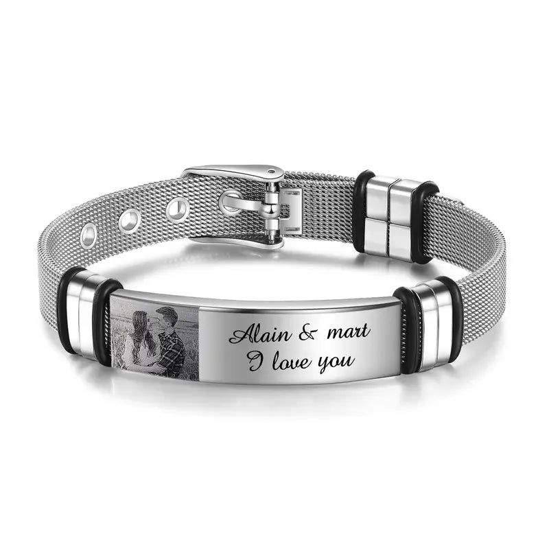 Men's Picture Bracelet with Engraving Stainless Steel