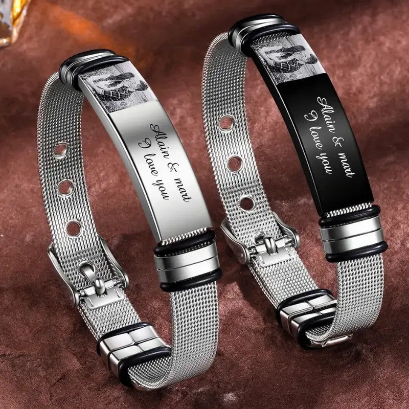 Men s Photo Bracelet with Engraving Stainless Steel
