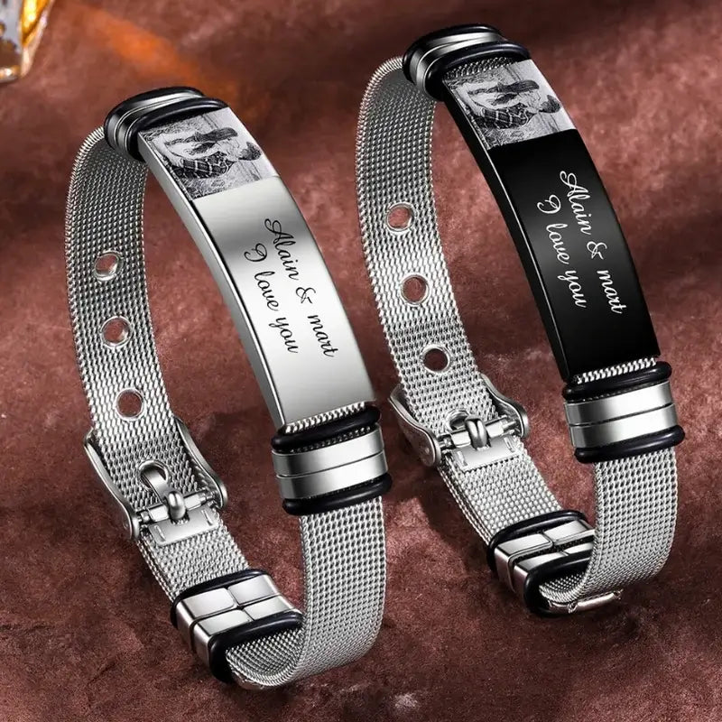 Men's Picture Bracelet with Engraving Stainless Steel