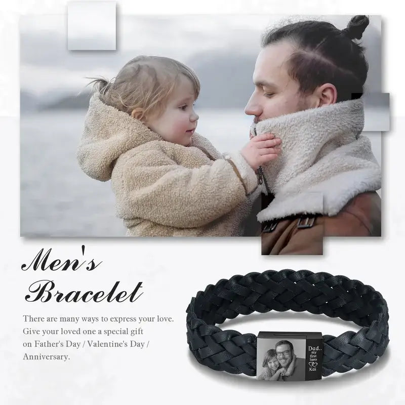 Men's Photo Bracelet | Men's Picture Bracelet with Name | Father's Day Gift | Gift for Dad