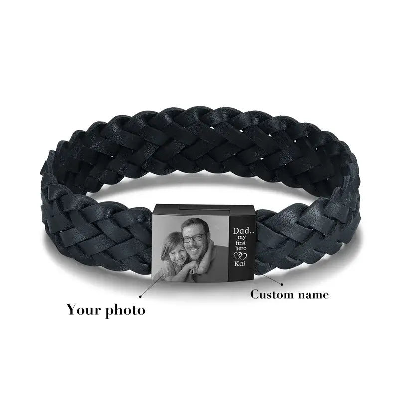 Men's Photo Bracelet | Men's Picture Bracelet with Name | Father's Day Gift | Gift for Dad