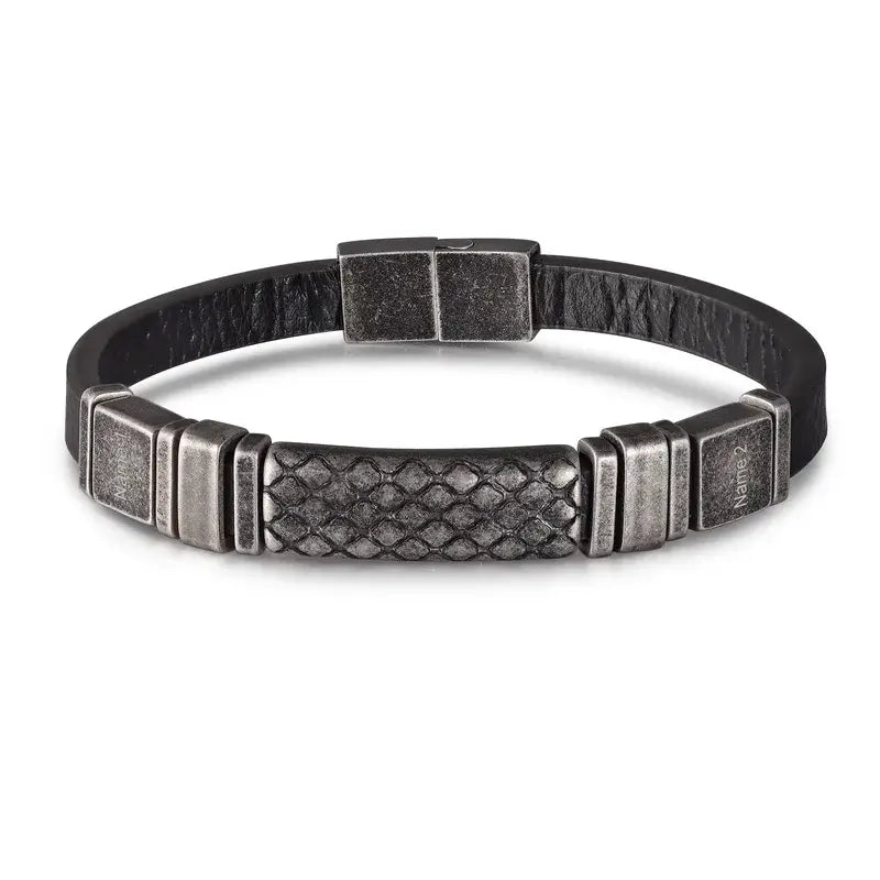 Men's Vintage Engraved Name Personalised Leather Bracelet