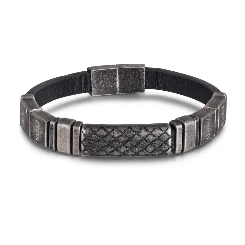 Men's Vintage Engraved Name Personalised Leather Bracelet