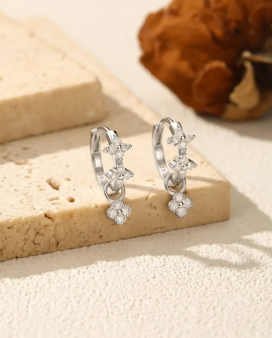 Moissanite Clover Huggie Earrings