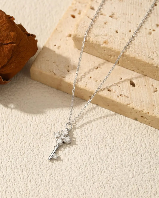 Moissanite clover key pendant necklace in 925 sterling silver