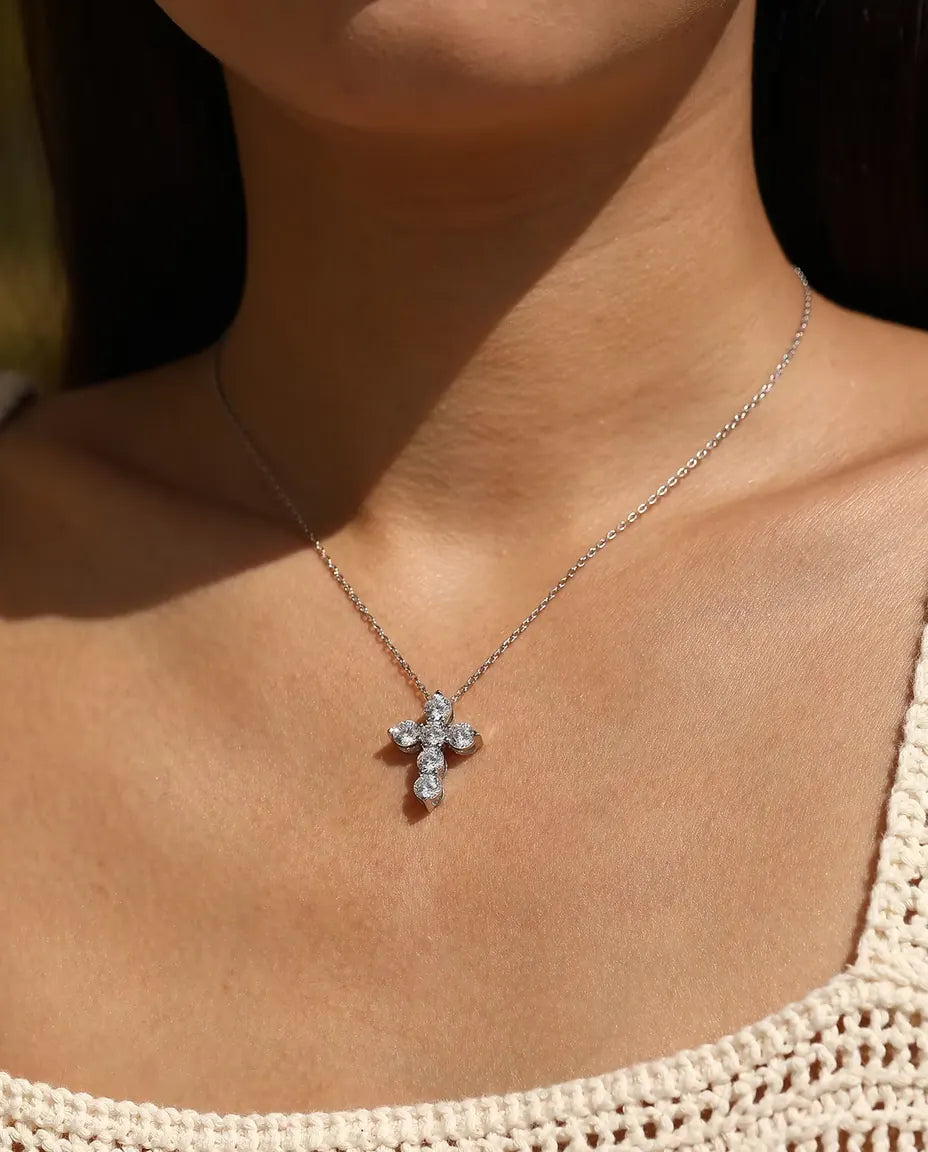 Moissanite cross necklace in 925 sterling silver