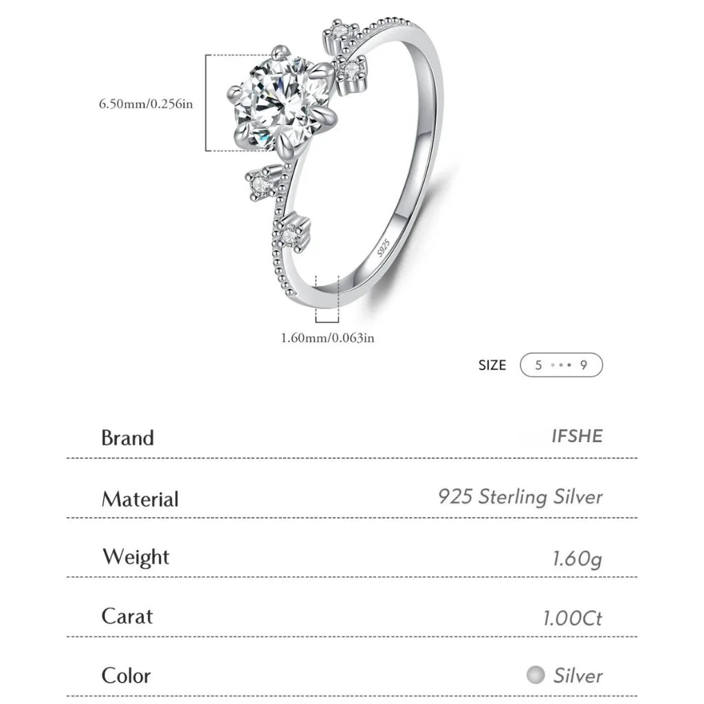 Moissanite Engagement Ring, 1.00 Carat, 925 Sterling Silver, Flower Six Claws Setting