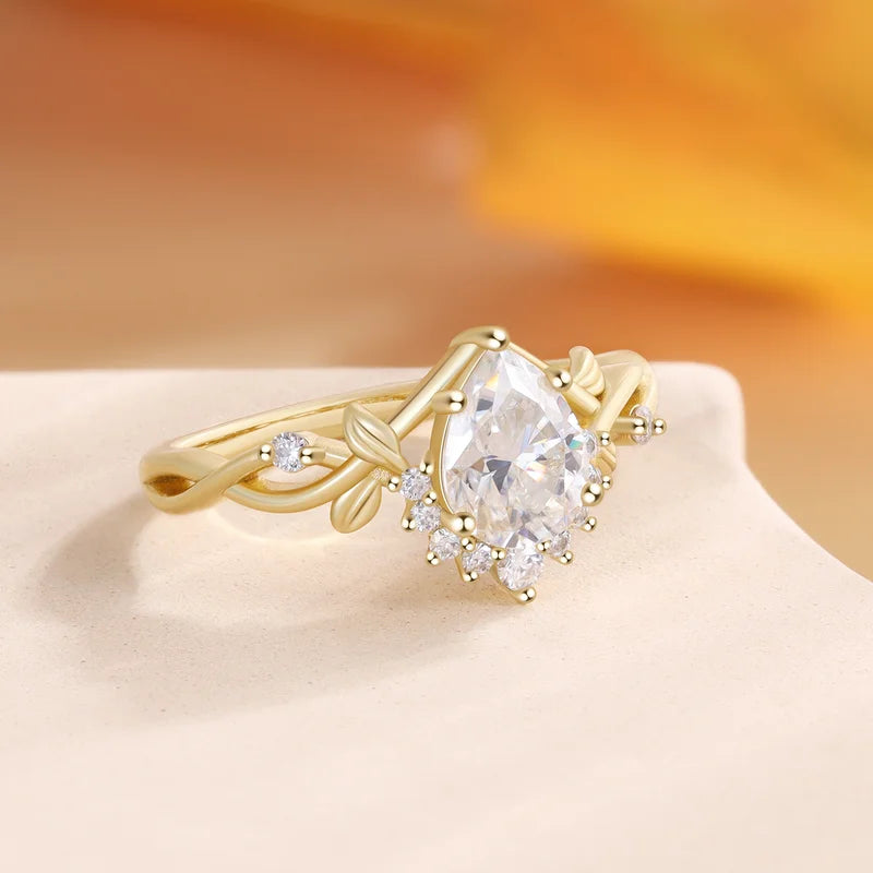 Moissanite Engagement Ring - Pear Cut Moissanite Ring