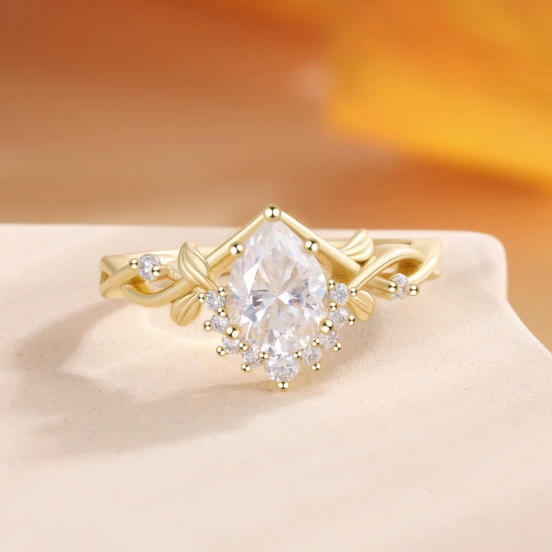 Moissanite Engagement Ring - Pear Cut Moissanite Ring