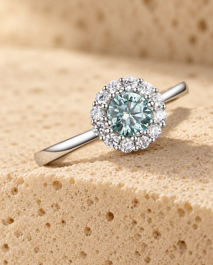 Moissanite Halo Ring - close-up of the gemstone