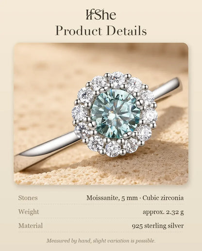 Moissanite Halo Ring - size and material details