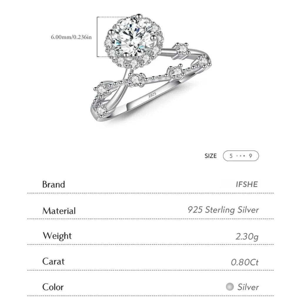 Moissanite Halo Ring with Lab Diamond Crown in 925 Sterling Silver
