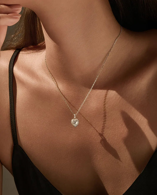 Moissanite Heart Halo Necklace – 1ct Pendant in 925 Sterling Silver, D Colour VVS1 Romantic