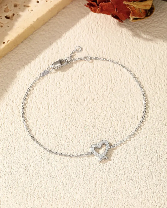 Moissanite open heart bracelet in 925 sterling silver