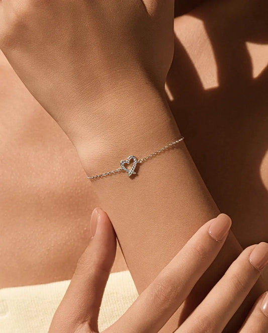 Moissanite open heart bracelet in 925 sterling silver