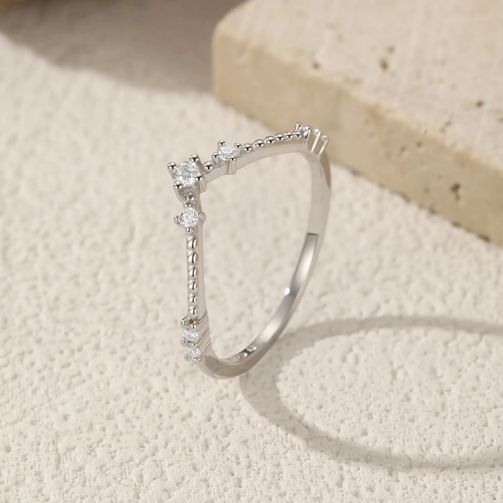 Sterling Silver Ring with Moissanite, Moissanite Wedding Band
