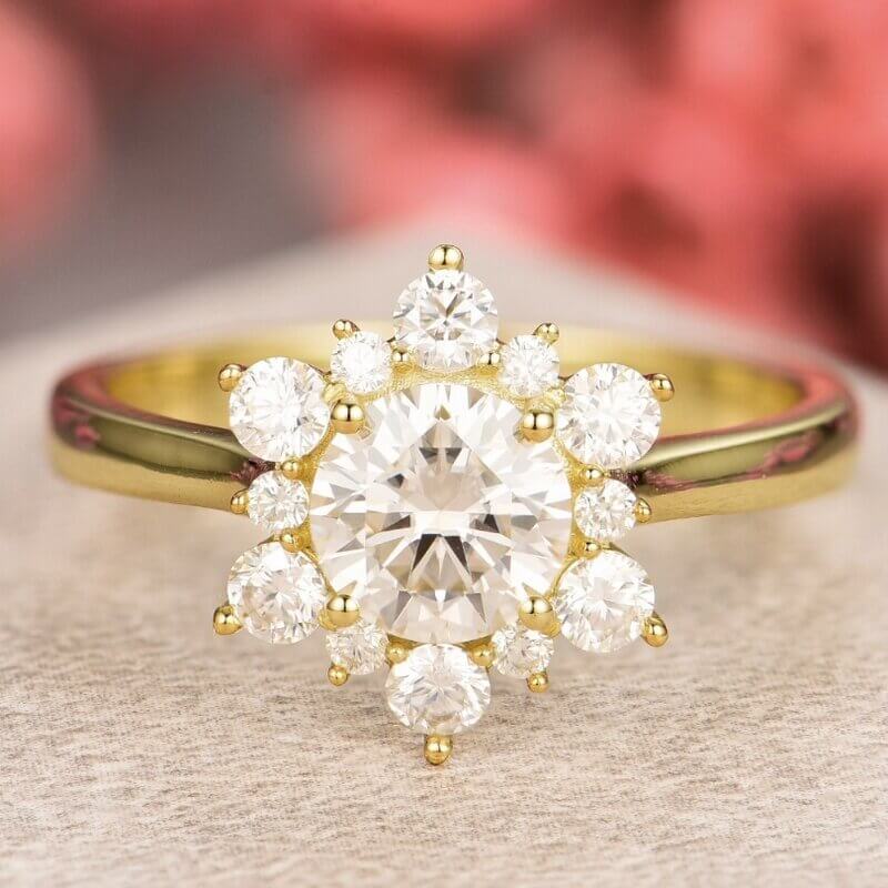 Moissanite Snowflake Ring Sterling Silver with Yellow Gold Plated